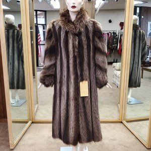 SOLD Natural Letout Raccoon Fur 50" Coat with Headband